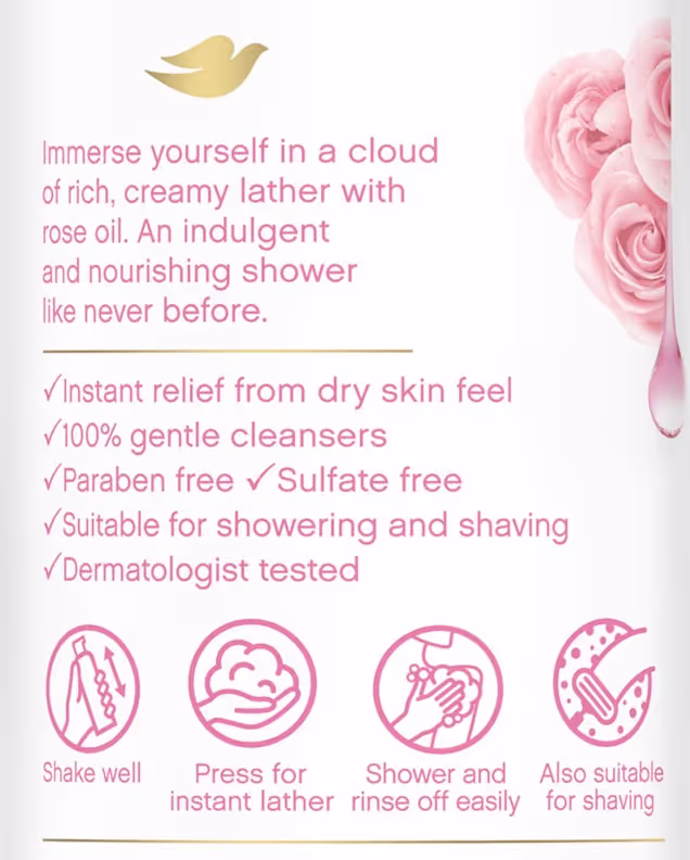 موس حمام و شیو گل رز داو dove shower mousse