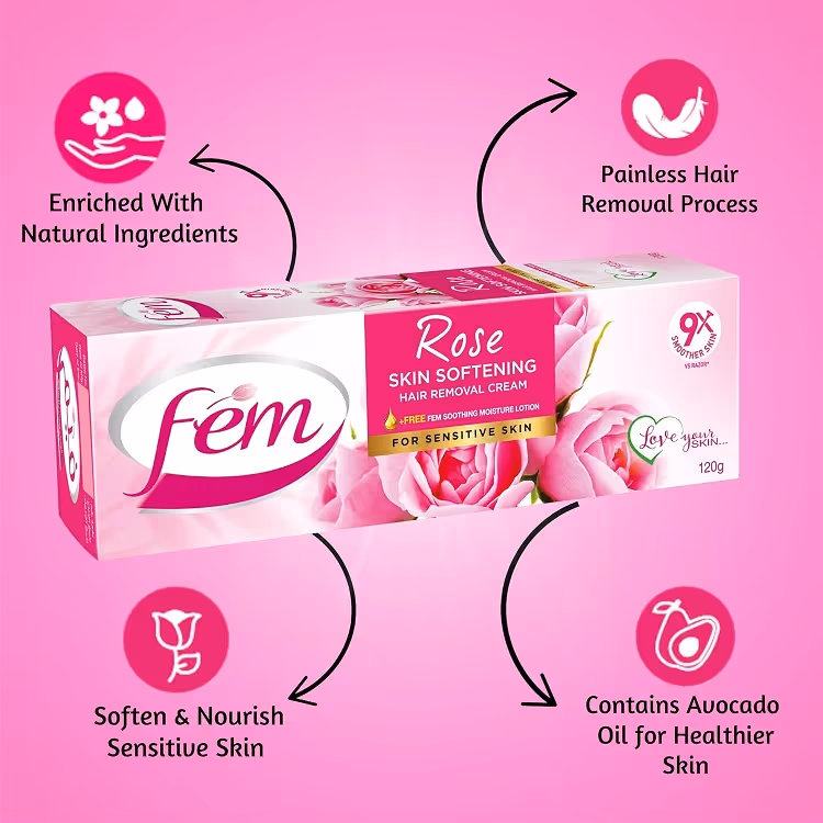 کرم موبر بدن پوست حساس فم fem rose softening
