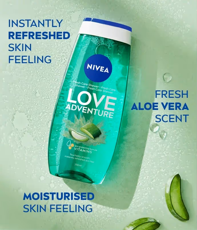 ژل دوش آلوئه ورای نیوا nivea love adventure