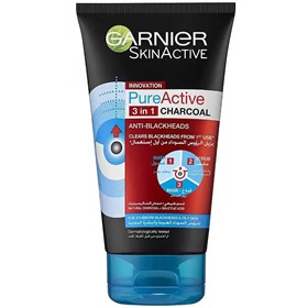 شوینده صورت سه کاره پوست چرب ذغالی گارنیه Garnier Pure Active 3 in 1 حجم 150 میلی لیتر