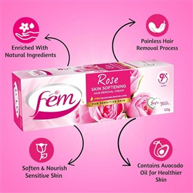 کرم موبر بدن پوست حساس فم Fem Rose Softening وزن 120 گرم