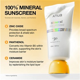 ضدآفتاب مینرال بی رنگ آنوا Anua Mineral حجم 50 میلی لیتر